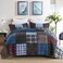NEWLAKE Quilt Set King Size Cotton Patchwork Blue Black Checkered Patterns Quilt Sets Reversible Bedspread Lightweight and Breathable for All Seasons Soft Quilted Bedspread with 2 Pillow Shams