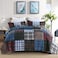 NEWLAKE Quilt Set King Size Cotton Patchwork Blue Black Checkered Patterns Quilt Sets Reversible Bedspread Lightweight and Breathable for All Seasons Soft Quilted Bedspread with 2 Pillow Shams