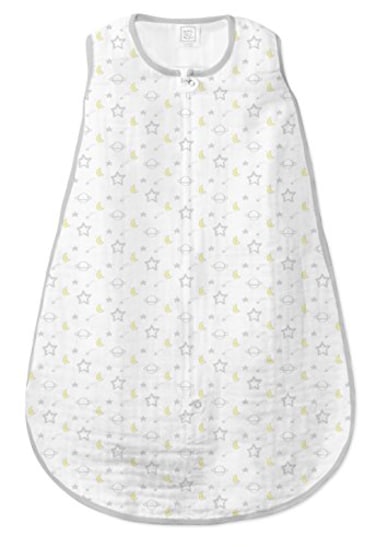 SwaddleDesigns Baby Sleep Sack 06 months Cotton Muslin Wearable Blanket with 2way Zipper NonWeighted Sleeping Sack for Safer Sleep Sterling Goodnight Small