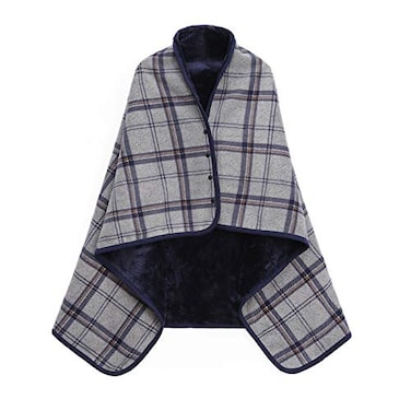 XING YE CHUAN Fleece Wearable Blanket Comfy Poncho Throw with Buttons Plush Sleeveless Blankets for Women Cape Wrap Cover for Lightweight Microfiber Plaid Design Grey