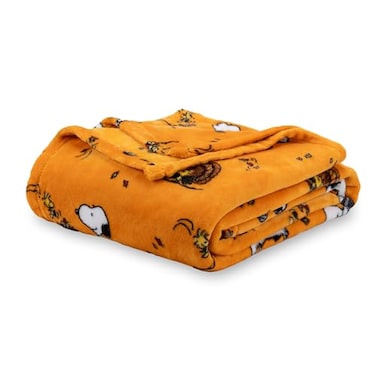 Berkshire Blanket Peanuts VelvetLoft Cute Character Snoopy Plush BlanketSnoopy and Woodstock Fall Birds Leafs OrangeKing 90 in x 108 in Official Peanuts Product