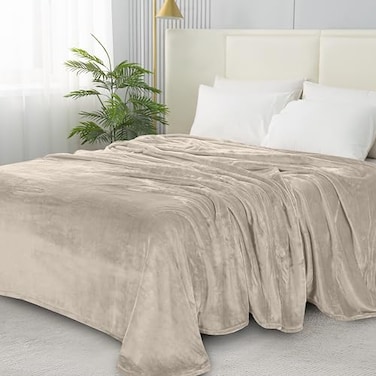 Elegant Comfort Luxury Velvety Softness Fuzzy Plush MicroVelour UltraSoft Blanket TwinTwin XL CreamBeige