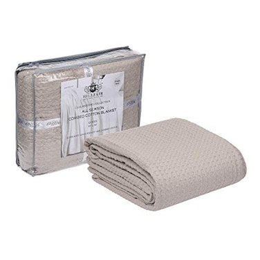 HILLFAIR 100 Combed Cotton Blanket Queen Size Bed Blanket Warm Soft All Season Breathable Lightweight Summer Blankets Waffle Weave Home Decor Bed Blanket Khaki Queen Bed Cotton BlanketsBedcover