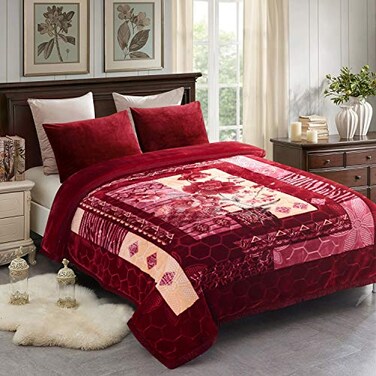 JML Korean Fleece Blanket King Size Heavy Fluffy Fuzzy Raschel Bed Blanket 87x94 105 Lbs Silky Soft Plush Cozy Thick Warm Winter Bedding 2 Ply AB Floral Printed Embossed Design Red Rose