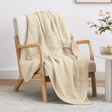 Love's cabin Loves cabin 100 Cotton Muslin Blanket 6 Layer Lightweight Breathable Gauze Twin Size Blanket 60 x 80 Inches Soft Summer Blanket for Bed or Couch Beige