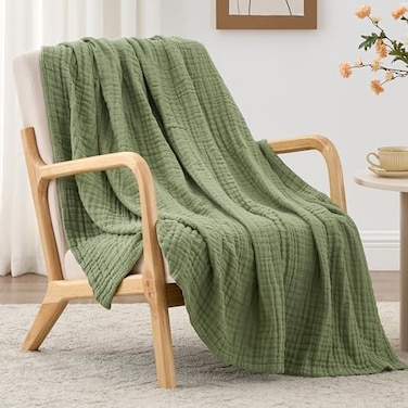 Love's cabin Loves cabin 100 Cotton Muslin Blanket 6 Layer Lightweight Breathable Gauze Twin Size Blanket 60 x 80 Inches Soft Summer Blanket for Bed or Couch Sage Green