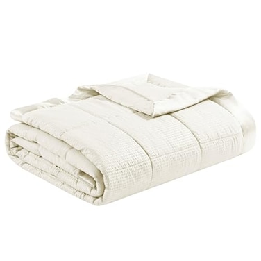 Madison Park Cambria Down Alternative Blanket Premium 3M Scotchgard Moisture Wicking Treatment Lightweight and Soft Bed Cover For Summer with Satin Trim Oversized FullQueen Ivory