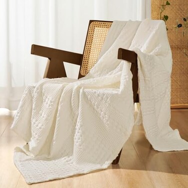 PHF 100 Cotton Waffle Weave Throw Blanket Soft Lightweight Breathable Cozy Throws for Couch Bed Sofa Luxury Aesthetic Blanket Gift for Home Decor Office 50x60 Ivory