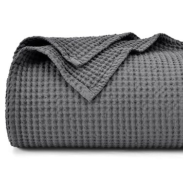 PHF PreWashed 100 Cotton Waffle Weave Blanket King Size for BedSnag Proof Throw Blanket for Couch Spring Summer Lightweight BreathableMachine Washable Home Decor Gift Charcoal