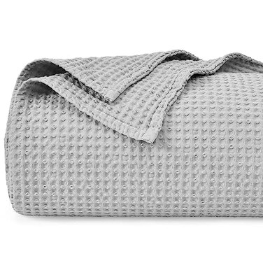 PHF PreWashed 100 Cotton Waffle Weave Blanket Queen Size for BedSnag Proof Throw Blanket for Couch Spring Summer Lightweight BreathableMachine Washable Home Decor Gift Light Grey