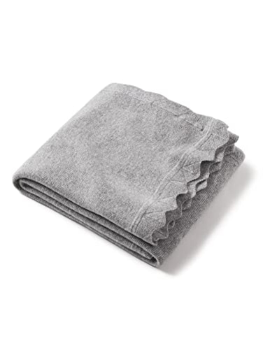 State Cashmere Luxe Scalloped Hem Lightweight Throw Blanket 100 Pure Cashmere Ultra Soft Accent Blanket for Couch Sofa Bed Pale Charcoal 40x30