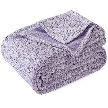 KAWAHOME Summer Sweatshirt Blanket King Size for BedLightweight Breathable Blankets Soft Thin Knit Jersey Blanket for Hot Sleepers 108 X 90 Inches Heather Purple