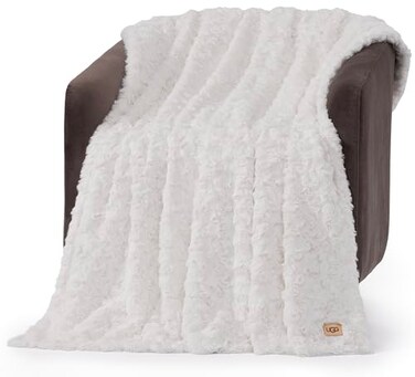 UGG Adalee Faux Fur Throw Blanket for Couch Cozy Soft Blanket for Bed or Chair Giftable Fluffy Throw Machine Washable Luxury Spring Home Decor 50inch x 70inch Natural White