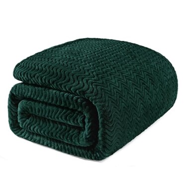 Exclusivo Mezcla Fleece Bed Blanket Queen Size Lightweight Jacquard for Spring Summer Soft Cozy Breathable Blankets Forest Green 90x90 Inches