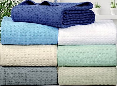 Tex Trend 100 Cotton Blankets Queen Size Waffle Weave Summer Spring Blanket Lightweight Breathable Soft Grey 90x90 Inches