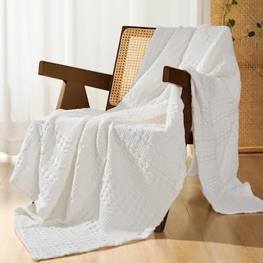 PHF 100 Cotton Waffle Throw Blanket for Couch Lightweight Breathable and Soft for Summer Luxury Aesthetic Waffle Weave Blanket for Home Decor Office Gifts for Women 50x60 White