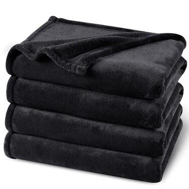 PHF Ultra Soft Fleece Blanket Queen Size No Shed No Pilling Luxury Plush Cozy 300GSM Lightweight Blanket for Bed Couch Chair Sofa Suitable for All Season 90 x 90 Black