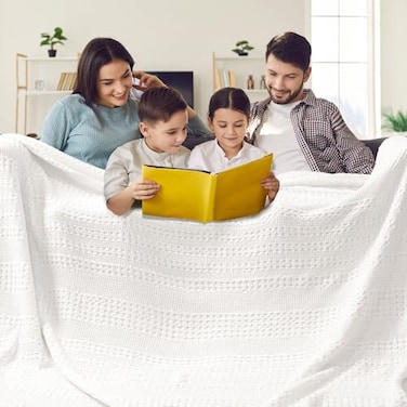 PHF 100 Cotton Waffle Blanket Oversized King 120x120 Lightweight Breathable Extra Large 10x10 Blankets for Bed Giant Big Luxury Aesthetic Woven Bedding for Home Decor White