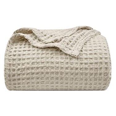 PHF Ultra Soft Waffle Weave Blanket King Size Lightweight Breathable Cooling SkinFriendly Throw for Spring Summer for Hot SleepersAesthetic Home Decor for Bed Couch Light KhakiLinen 104 90