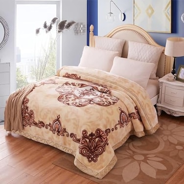 LGYKUMEG 11 lbs Heavy Korean Mink Blanket King Size 86 x 95 inch Silky Soft and Warm 2 Ply Raschel Bed Blanket for The Cold Night