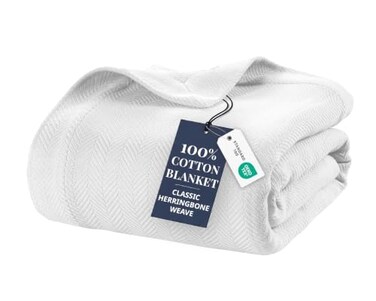 LANE LINEN King Blanket for Bed Luxurious 100 Cotton Bed Blankets Herringbone Weave Everyday Premium Bedding Essential Perfect Memorable Gifting to Loved Once OekoTEX Certified White