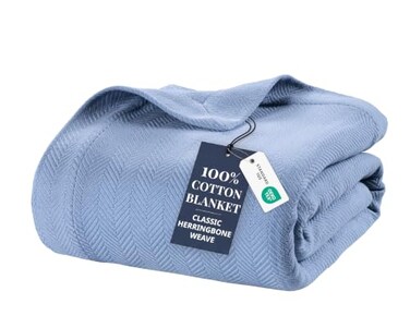 LANE LINEN Queen Blanket for Bed 100 Cotton Medium Weight Soft Cozy Durable Bed Blankets All Weather Use 350 GSM Designed for Layering or Standalone Use OekoTEX Certified Light Blue
