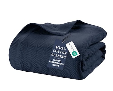 LANE LINEN Twin Blanket for Bed 100 Cotton Blanket for YearRound Comfort Cozy Soft Breathable Bed Blankets Herringbone Weave 350 GSM Great for Dorms College Students Loved Ones Navy