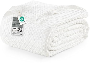 Utopia Bedding 100 Cotton Waffle Weave Blanket Big Size for Bed Lightweight Breathable Summer Blankets Soft and Cozy Gifts for Women Home Room Decor White 120x120 Inch