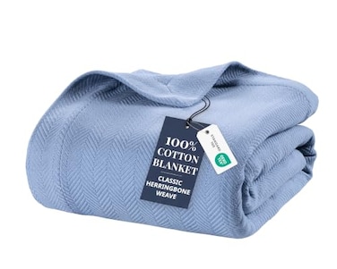 LANE LINEN Blanket Twin Size for Bed 100 Cotton Bed Blanket 350 GSM Cozy Soft Medium Weight for All Season Use 68x90 Perfect for TwinTwin XL Bedding OekoTEX Certified Light Blue