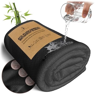 Sacred Weapon Bamboo Cooling Blanket for Bed Queen 60x80 Waterproof Summer Throw Hot Sleepers Hot Flush Menopause Postpartum Night Sweats Breathable Sustainable Mattress Protector Charcoal