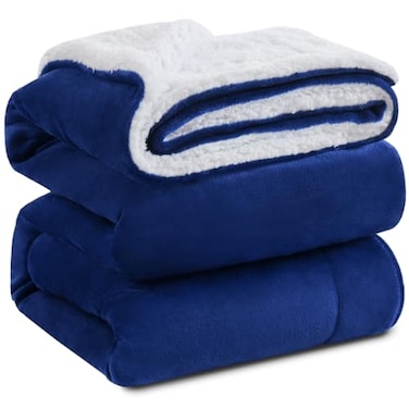 KAWAHOME Sherpa Fleece King Size Blanket for Bed Extra Warm and Heavy Thick Blankets for Winter Super Soft 500GSM Plush Blanket 108 X 90 Navy Blue