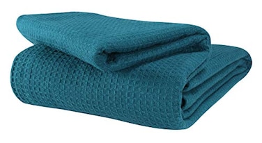 GLAMBURG Glamburg 100 Cotton Thermal Blanket Breathable Waffle Blanket Twin Size All Season Teal