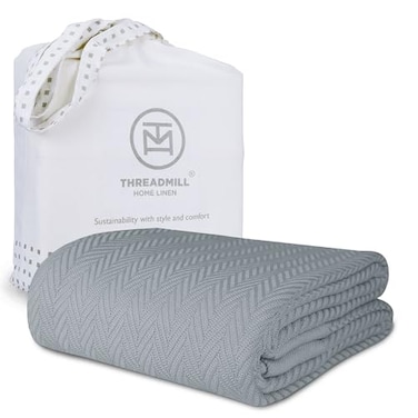 Threadmill Luxury Cotton Blankets for Twin Size Bed AllSeason 100 Cotton Twin Blanket for Bed Herringbone Soft Cozy Fall Thermal Blanket 350GSM 68x92 inches Scottish Grey