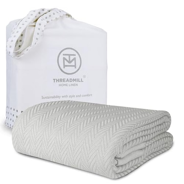 Threadmill Luxury Cotton Blankets for Queen Size Bed AllSeason 100 Cotton Queen Size Blanket Herringbone Cozy Soft Breathable Fall Thermal Blanket fits Full Size Bed Light Grey