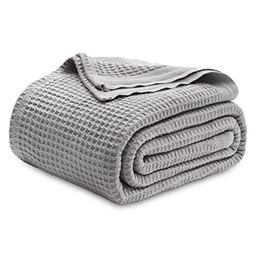 Bedsure 100 Cotton Grey Blanket Queen Size for Bed Cooling Breathable and Soft for Summer Thick Cozy Waffle Weave Blanket Gifts for Women 90x90 Inches