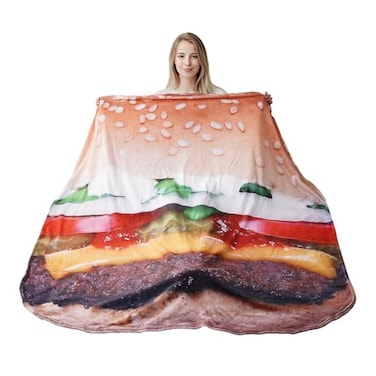 BATTILO HOME Realistic Food Novelty Blanket Soft and Cozy Fleece Perfectly Round Tortilla Throws Blanket Hamburger 59 inches