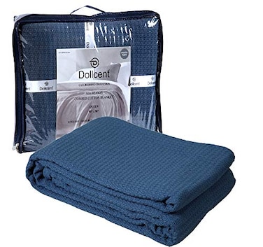 DOLLCENT 100 Cotton Queen Size Blanket for Bed Premium Soft Combed Lightweight Blankets Washed Breathable Cozy Bed Throw Blanket Navy Queen Cotton Blankets for All Season Navy 90x90