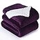 NANPIPER Bed Blanket Reversible Sherpa Flannel Blanket Super Soft Fuzzy Lightweight Fleece Microfiber 90x90 Purple Queen