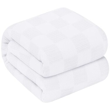 Oakias 100 Cotton Blanket King Size White 90 x 108 Inches 350 GSM Soft Lightweight Breathable Thermal Blanket Durable AllSeason Comfort for Bed Couch
