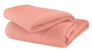 GLAMBURG 100 Cotton Thermal Blanket Breathable Waffle Blanket Queen Size All Season Peach