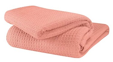 GLAMBURG 100 Cotton Thermal Blanket Breathable Waffle Blanket King Size All Season Peach