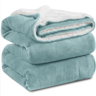 KAWAHOME Sherpa Fleece Queen Size Blanket for Bed Extra Warm and Heavy Thick Blankets for Winter Super Soft 500GSM Plush Blanket 90X 90 Spa Blue