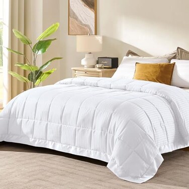 downluxe King Size Blanket with Satin Trim Lightweight Down Alternative King Blanket for All Season Machine Washable White 108 x 90 Inch