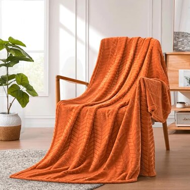 Excervent Soft Flannel Fleece Throw Blanket Burnt Orange 50x70 inches Lightweight Microfiber Chevron Pattern Blankets for Sofa Couch Bed Fluffy Warm Cozy Decorative