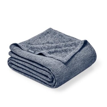 Bare Home Polar Fleece Blanket FullQueen Heathered Dark Blue Warm Cozy Premium Fleece Throw for Bed Camping and Travel Lightweight FullQueen Heathered Dark Blue