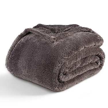 Berkshire Blanket Classic ExtraFluffy Plush Blanket King Size Soft Fuzzy Fluffy Long Hair Blanket for Couch Sofa Bed Shadow Grey 90x108 Inches