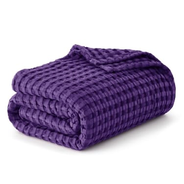 Bedsure Cooling Cotton Waffle Queen Size Blanket Lightweight Breathable Blanket of Rayon Derived from Bamboo for Hot Sleepers Luxury Throws for Bed Couch and Sofa Purple 90x90 Inches