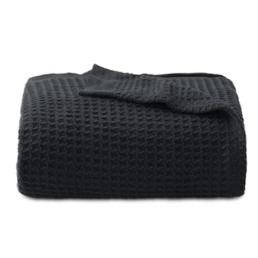 Bedsure 100 Cotton Blanket Twin XL Size for College Dorm Cooling Breathable and Soft for Summer Waffle Weave Twin Blanket for Bed Dorm Room Essentials Black 66x90 inches