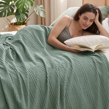 PHF Cooling Waffle Blanket Queen Size Lightweight 60 Rayon from Bamboo 40 Cotton Breathable Blanket for Hot Sleepers Summer Use Soft Luxury for Bed Couch Sofa 90x90 Slate