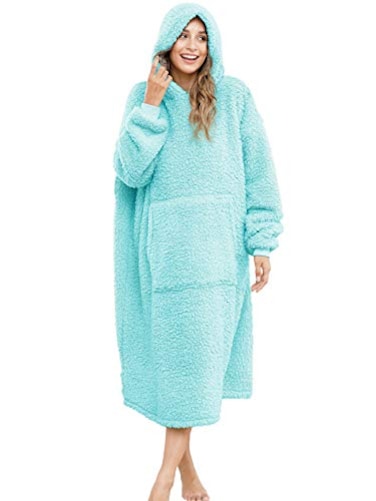 ililmmoe Sherpa Wearable Blanket Oversized Hoodie Sweatshirt TV Blanket with Long Sleeves and PocketOne Size Fit AllLakeblue